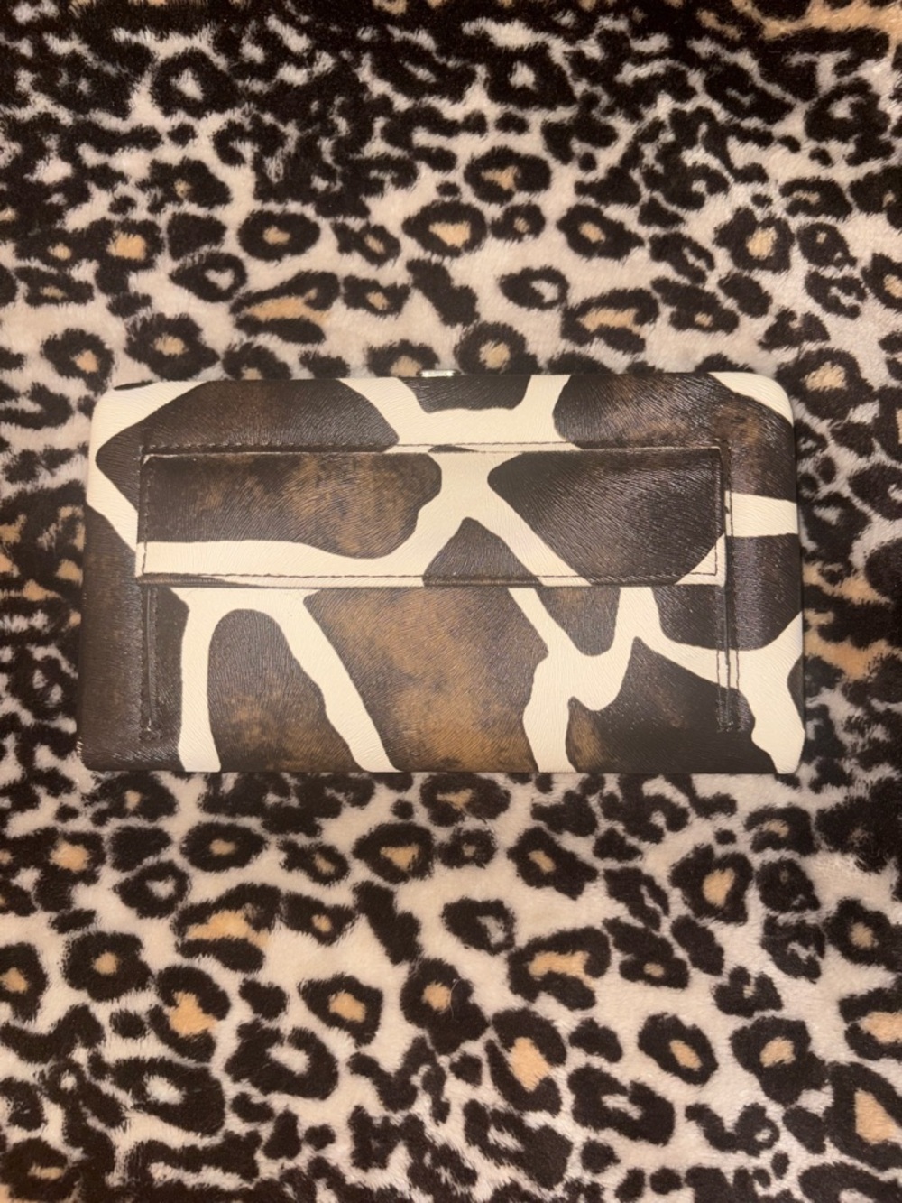 Giraffe Print Leather Wallet in Brown and Cream - Picture 2 of 4